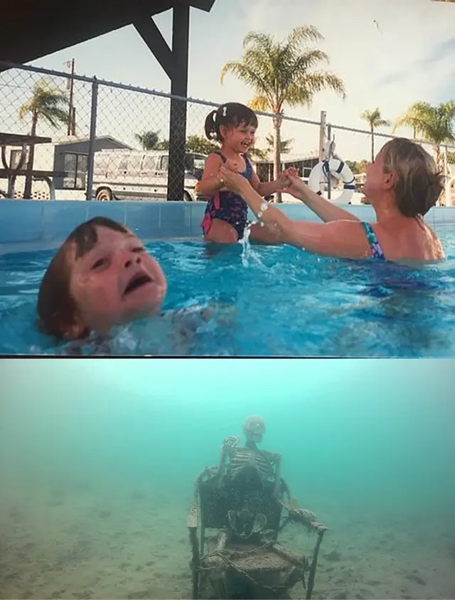 Mother Ignoring Kid Drowning in a Pool blank meme template